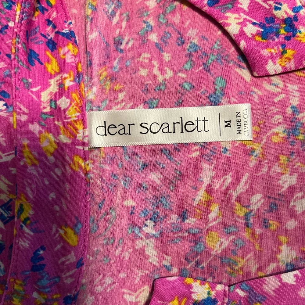 Dear Scarlett Pink Floral Tunic Blouse M Split Neck Babydoll Boho Top - Picture 5 of 8